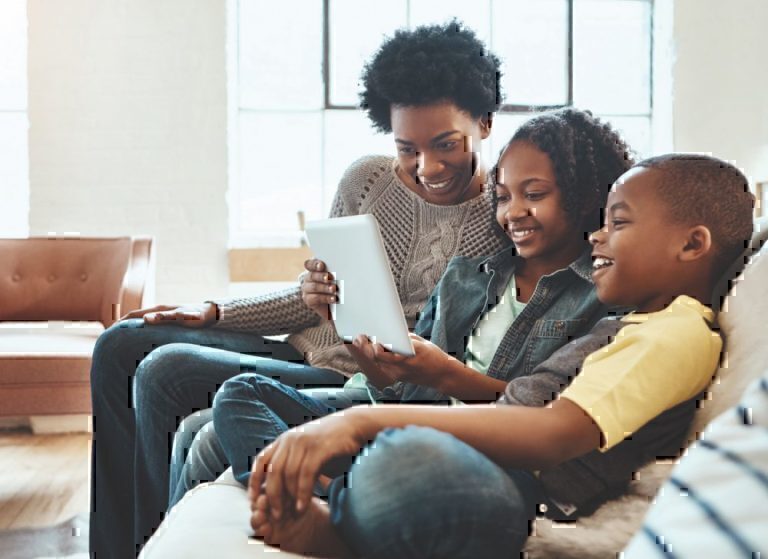 family with digital tablet