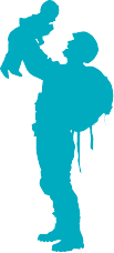 blue silhouette soldier with baby