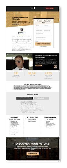 Screen shot of ETSU school profile on G.I. Jobs