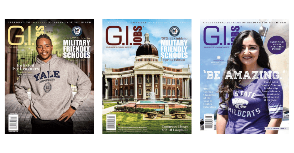 Previous G.I. Jobs Magazine Covers that highlighted education opportunities